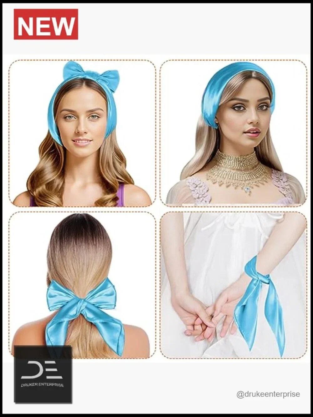 Retro Chiffon Square Ribbon Neck Scarf Satin Handkerchief
